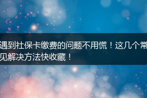 遇到社保卡缴费的问题不用慌！这几个常见解决方法快收藏！