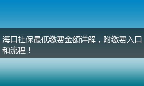 海口社保最低缴费金额详解，附缴费入口和流程！