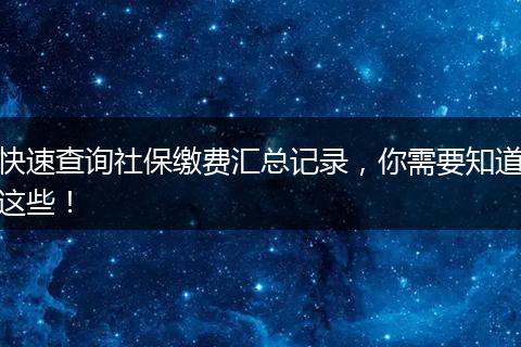 快速查询社保缴费汇总记录，你需要知道这些！
