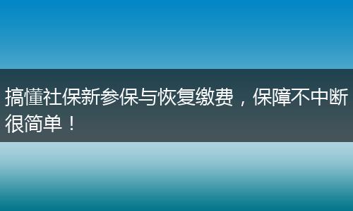 搞懂社保新参保与恢复缴费，保障不中断很简单！