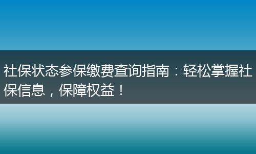 社保状态参保缴费查询指南：轻松掌握社保信息，保障权益！
