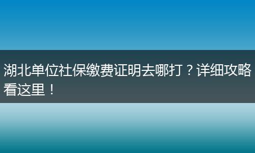 湖北单位社保缴费证明去哪打？详细攻略看这里！