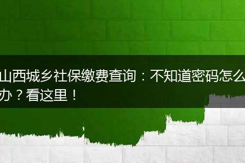 山西城乡社保缴费查询：不知道密码怎么办？看这里！
