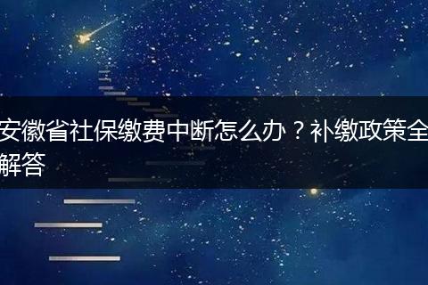 安徽省社保缴费中断怎么办？补缴政策全解答