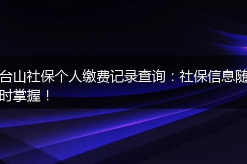 台山社保个人缴费记录查询：社保信息随时掌握！