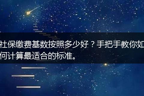 社保缴费基数按照多少好？手把手教你如何计算最适合的标准。