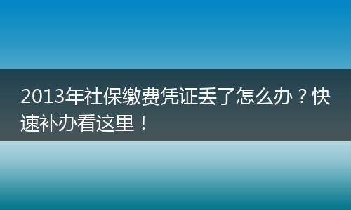2013年社保缴费凭证丢了怎么办?快速补办看这里!