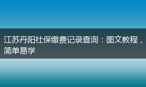 江苏丹阳社保缴费记录查询：图文教程，简单易学