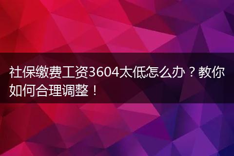 社保缴费工资3604太低怎么办?教你如何合理调整!