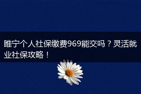 睢宁个人社保缴费969能交吗？灵活就业社保攻略！