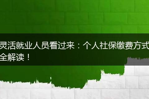 灵活就业人员看过来：个人社保缴费方式全解读！