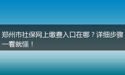 郑州市社保网上缴费入口在哪？详细步骤一看就懂！