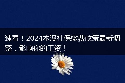 速看!2024本溪社保缴费政策最新调整,影响你的工资!