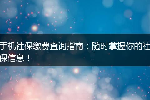 手机社保缴费查询指南:随时掌握你的社保信息!