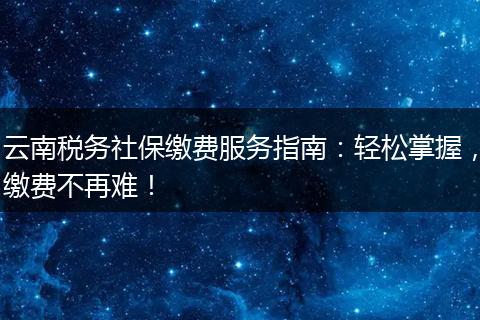 云南税务社保缴费服务指南：轻松掌握，缴费不再难！