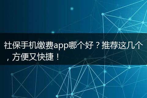 社保手机缴费app哪个好？推荐这几个，方便又快捷！