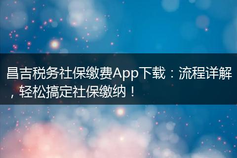 昌吉税务社保缴费App下载：流程详解，轻松搞定社保缴纳！