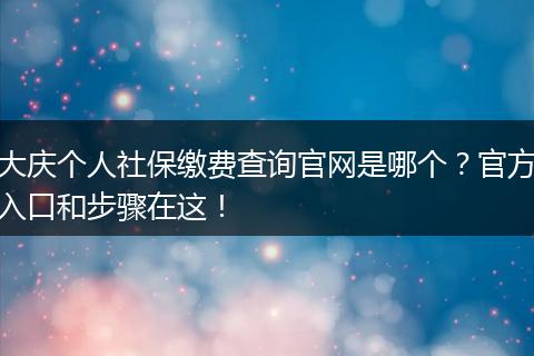 大庆个人社保缴费查询官网是哪个？官方入口和步骤在这！