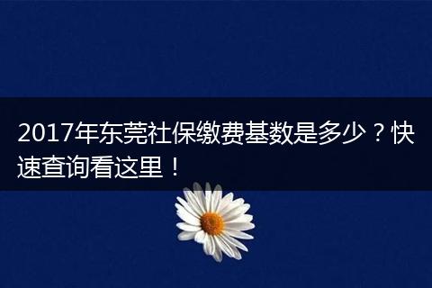 2017年东莞社保缴费基数是多少？快速查询看这里！