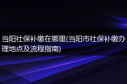 当阳社保补缴在哪里(当阳市社保补缴办理地点及流程指南)