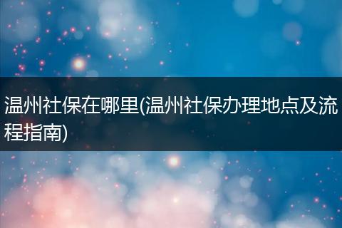 温州社保在哪里(温州社保办理地点及流程指南)