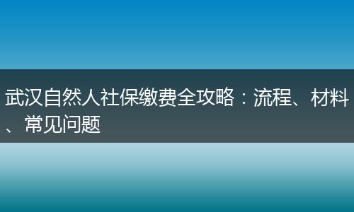 武汉自然人社保缴费全攻略：流程、材料、常见问题