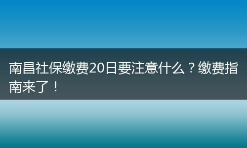 南昌社保缴费20日要注意什么?缴费指南来了!