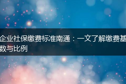 企业社保缴费标准南通:一文了解缴费基数与比例