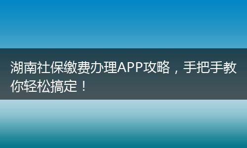 湖南社保缴费办理APP攻略，手把手教你轻松搞定！