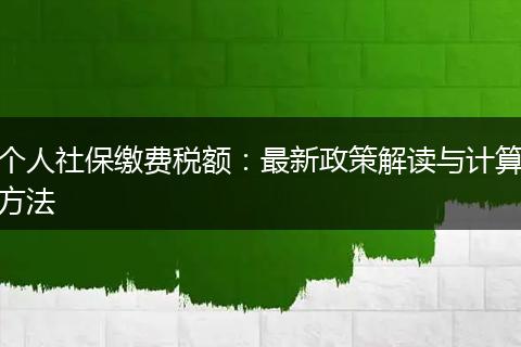 个人社保缴费税额:最新政策解读与计算方法