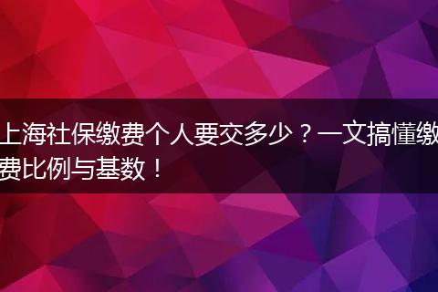 上海社保缴费个人要交多少?一文搞懂缴费比例与基数!