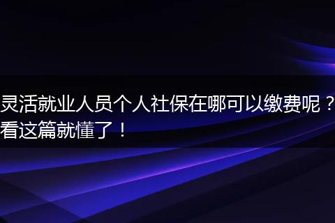 灵活就业人员个人社保在哪可以缴费呢?看这篇就懂了!