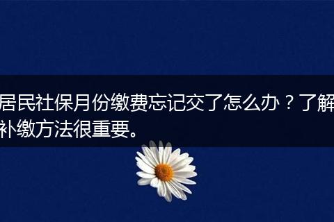 居民社保月份缴费忘记交了怎么办？了解补缴方法很重要。