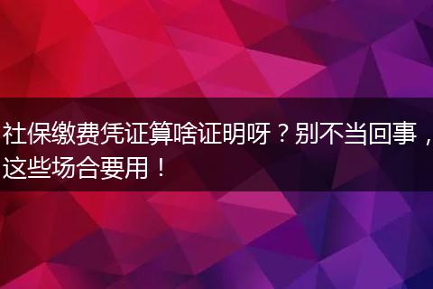 社保缴费凭证算啥证明呀？别不当回事，这些场合要用！