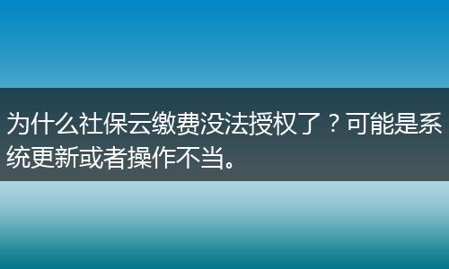 为什么社保云缴费没法授权了？可能是系统更新或者操作不当。