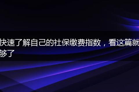 快速了解自己的社保缴费指数，看这篇就够了