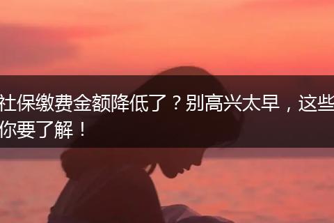 社保缴费金额降低了？别高兴太早，这些你要了解！