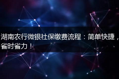 湖南农行微银社保缴费流程：简单快捷，省时省力！