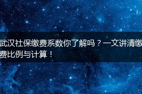 武汉社保缴费系数你了解吗？一文讲清缴费比例与计算！