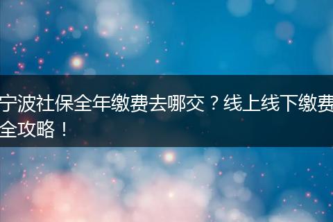 宁波社保全年缴费去哪交？线上线下缴费全攻略！