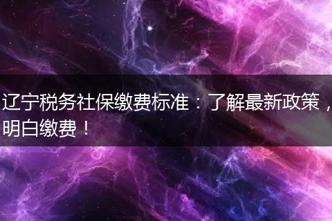 辽宁税务社保缴费标准：了解最新政策，明白缴费！