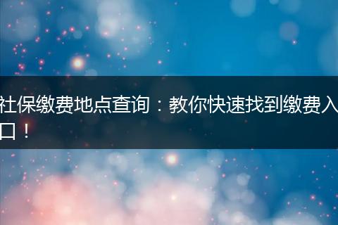 社保缴费地点查询:教你快速找到缴费入口!