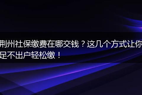 荆州社保缴费在哪交钱？这几个方式让你足不出户轻松缴！