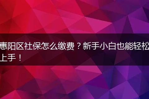 惠阳区社保怎么缴费？新手小白也能轻松上手！