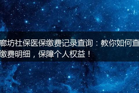 廊坊社保医保缴费记录查询：教你如何查缴费明细，保障个人权益！