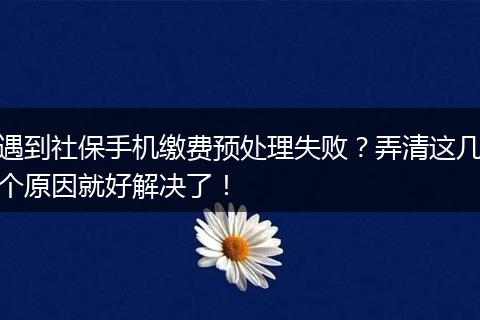 遇到社保手机缴费预处理失败？弄清这几个原因就好解决了！