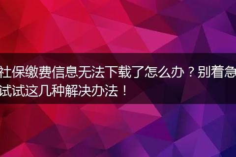 社保缴费信息无法下载了怎么办？别着急试试这几种解决办法！