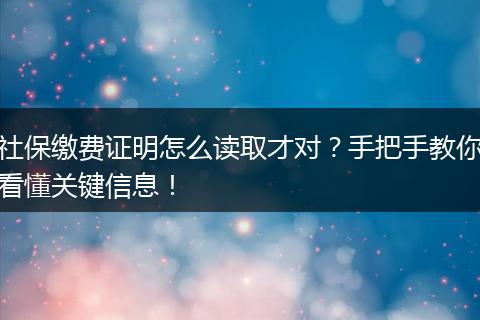 社保缴费证明怎么读取才对？手把手教你看懂关键信息！