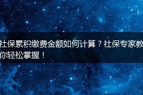 社保累积缴费金额如何计算？社保专家教你轻松掌握！