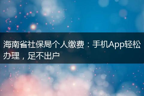 海南省社保局个人缴费：手机App轻松办理，足不出户